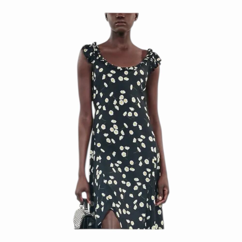 The Kooples Daisy Print Ruffle Straps Asymmetric Hem Midi Dress Size 1 NWT - Picture 2 of 16